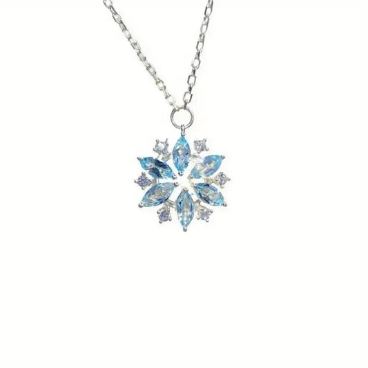 Elegant Sky Blue Snowflake Pendant Necklace