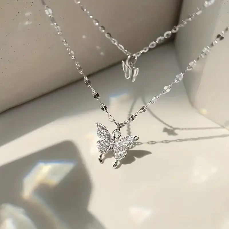 Y2K style double-layered butterfly necklace