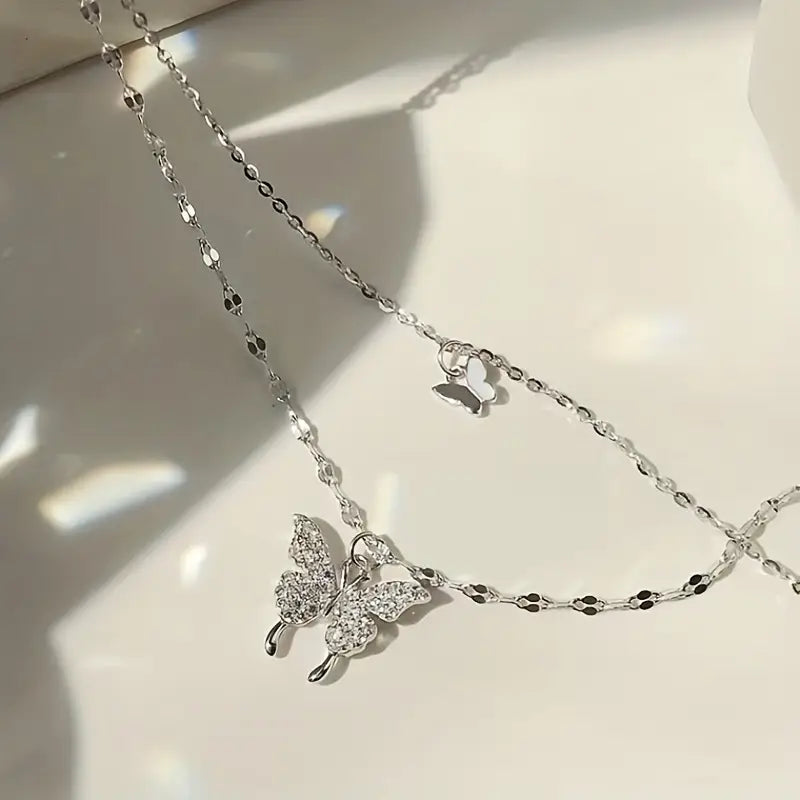 Y2K style double-layered butterfly necklace