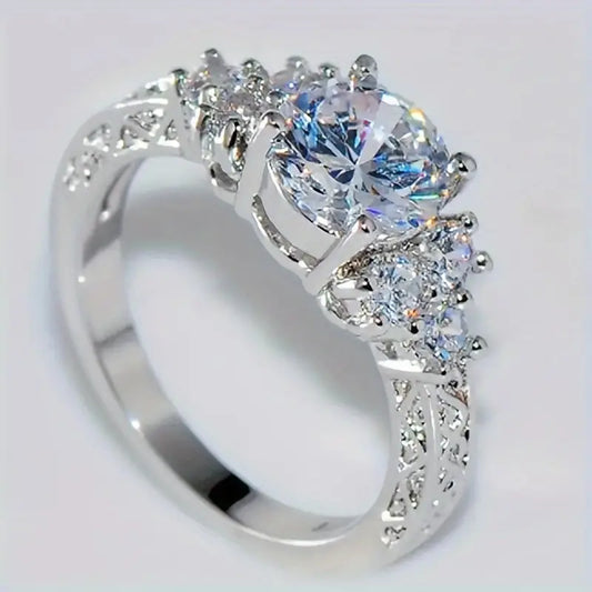 Elegant White Cubic Engagement Ring for Women