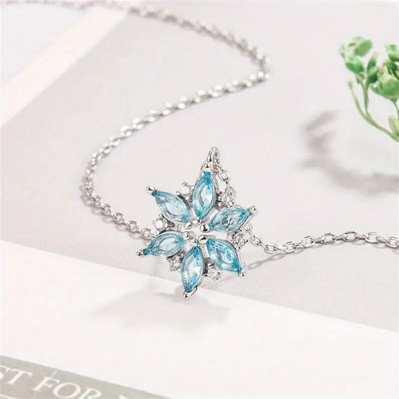 Elegant Sky Blue Snowflake Pendant Necklace