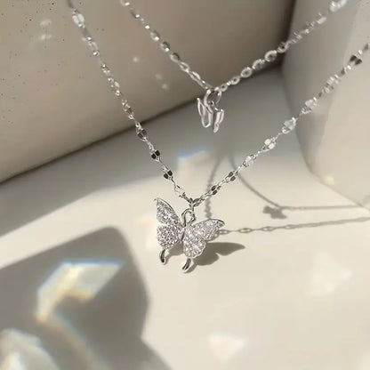 Y2K style double-layered butterfly necklace