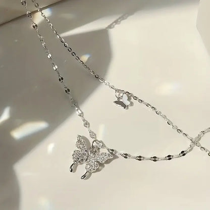 Y2K style double-layered butterfly necklace