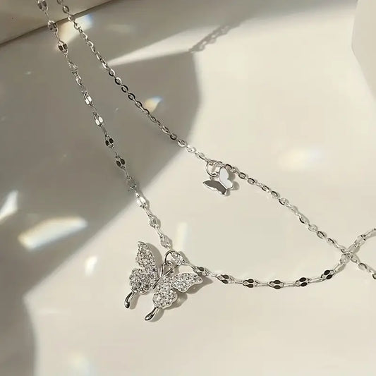 Y2K style double-layered butterfly necklace